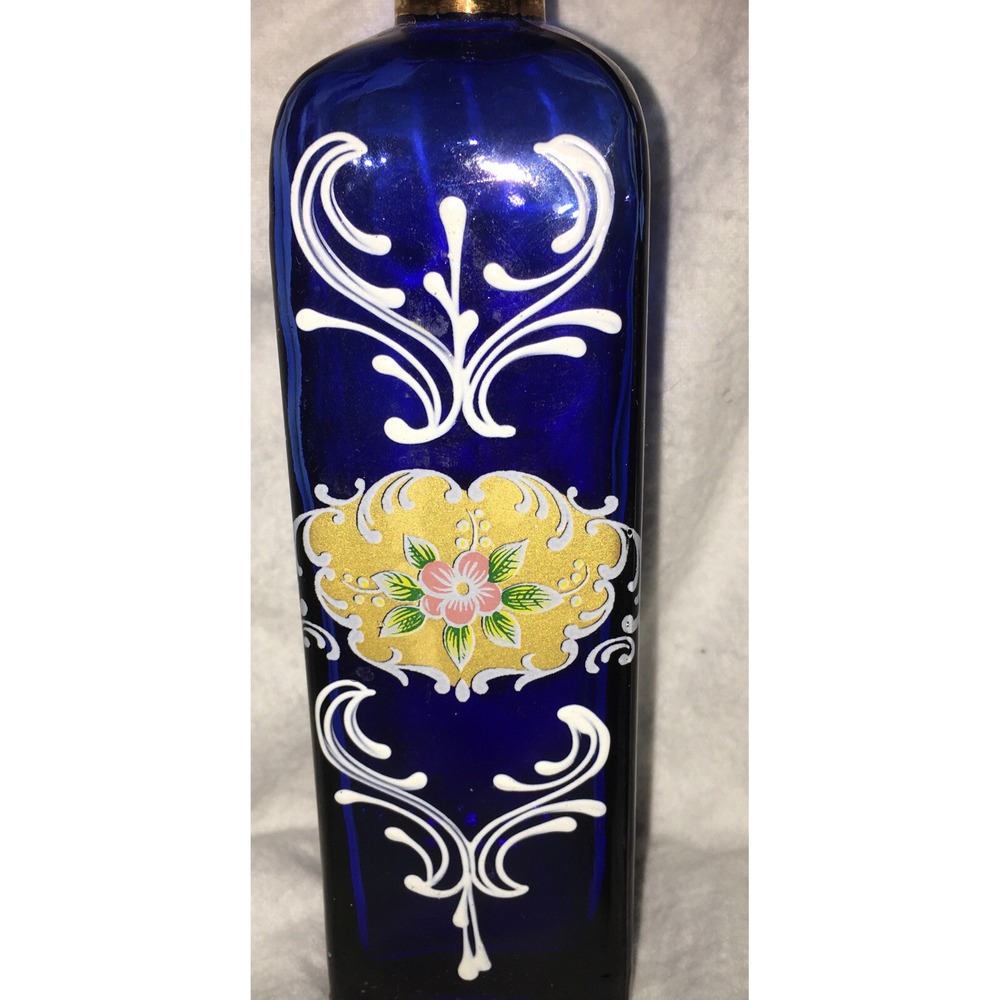 Vintageβ Bohemian HandPainted Blue/Gold Bottle No Topper